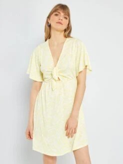 Vestido Corto De Punto Gofrado - AMARILLO -Zalaris Tienda vestido corto de punto gofrado amarillo zs937 1 frb5