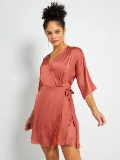 Vestido Corto De Raso - ROJO