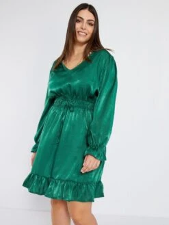 Vestido Corto Efecto Satinado - VERDE -Zalaris Tienda vestido corto efecto satinado verde ait17 1 frb2