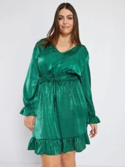 Vestido Corto Efecto Satinado - VERDE -Zalaris Tienda vestido corto efecto satinado verde ait17 1 frb4