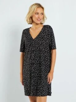 Vestido Corto Elástico Con Estampado - NEGRO -Zalaris Tienda vestido corto elastico con estampado negro zk761 1 frb2