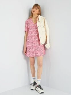 Vestido Corto Elástico Con Estampado - ROSA -Zalaris Tienda vestido corto elastico con estampado rosa zk761 3 frb2