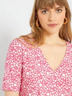 Vestido Corto Elástico Con Estampado - ROSA -Zalaris Tienda vestido corto elastico con estampado rosa zk761 3 frb3