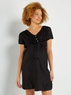 Vestido Corto Premamá Con Escote De Pico - Negro