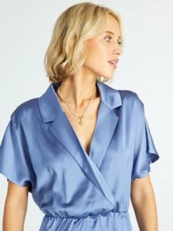 Vestido Corto Satinado - Azul Gris -Zalaris Tienda vestido corto satinado azul gris adz72 1 frb4