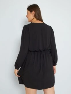 Vestido Corto Vaporoso Con Escote De Pico - Negro -Zalaris Tienda vestido corto vaporoso con escote de pico negro zg800 1 frb3
