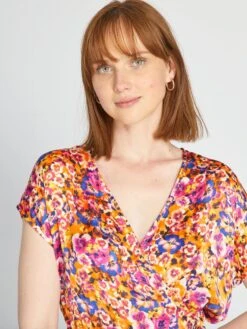 Vestido Cruzado De Flores - NARANJA -Zalaris Tienda vestido cruzado de flores naranja atn93 1 frb4