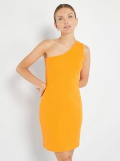 Vestido De Canalé Asimétrico - Naranja