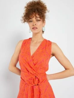 Vestido De Estilo Cruzado De Lino - ROSA -Zalaris Tienda vestido de estilo cruzado de lino rosa aea27 1 frb3