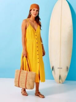 Vestido De Gasa De Algodón - AMARILLO