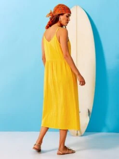 Vestido De Gasa De Algodón - AMARILLO -Zalaris Tienda vestido de gasa de algodon amarillo zq815 2 frb3