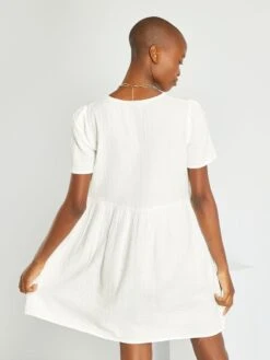 Vestido De Gasa De Algodón - BLANCO 8 Vestido De Gasa De Algodón - BLANCO -Zalaris Tienda vestido de gasa de algodon blanco abz64 1 frb3