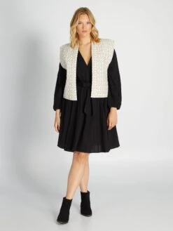 Vestido De Manga Larga De Gasa De Algodón - Negro -Zalaris Tienda vestido de manga larga de gasa de algodon negro ayd18 1 frb2