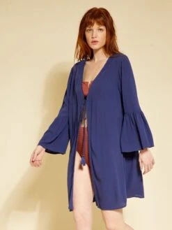 Vestido De Playa De Macramé - Azul Noche