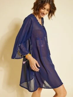 Vestido De Playa Transparente Con Perlas - Azul Marino -Zalaris Tienda vestido de playa transparente con perlas azul marino aeb81 1 frb3
