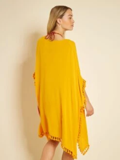 Vestido De Playa Vaporoso Con Pompones - AMARILLO -Zalaris Tienda vestido de playa vaporoso con pompones amarillo zs036 2 frb3
