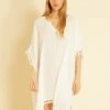 Vestido De Playa Vaporoso Con Pompones - Blanco