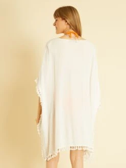 Vestido De Playa Vaporoso Con Pompones - Blanco -Zalaris Tienda vestido de playa vaporoso con pompones blanco zs036 1 frb3