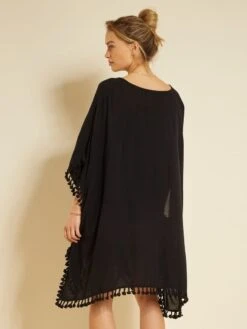Vestido De Playa Vaporoso Con Pompones - Negro -Zalaris Tienda vestido de playa vaporoso con pompones negro zs036 3 frb4