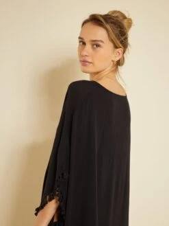 Vestido De Playa Vaporoso Con Pompones - Negro -Zalaris Tienda vestido de playa vaporoso con pompones negro zs036 3 frb5