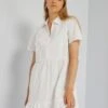 Vestido De Popelina Con Bordados - Blanco