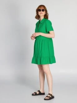 Vestido De Popelina Con Bordados - Verde Flúor -Zalaris Tienda vestido de popelina con bordados verde fluor arr96 2 frb2
