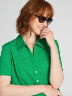 Vestido De Popelina Con Bordados - Verde Flúor -Zalaris Tienda vestido de popelina con bordados verde fluor arr96 2 frb3