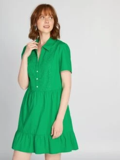 Vestido De Popelina Con Bordados - Verde Flúor -Zalaris Tienda vestido de popelina con bordados verde fluor arr96 2 frb5