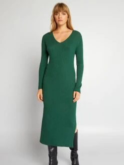 Vestido De Punto De Canalé - Verde -Zalaris Tienda vestido de punto de canale verde adz79 2 frb2