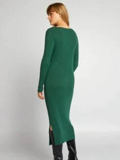 Vestido De Punto De Canalé - Verde -Zalaris Tienda vestido de punto de canale verde adz79 2 frb3