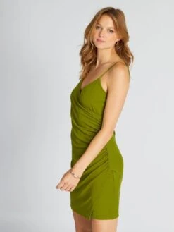 Vestido De Tirantes Finos Plisado En El Lateral - AS VERDE