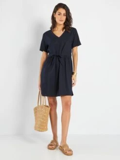 Vestido Entallado De Lino 'JDY' - AZUL