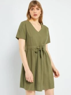 Vestido Entallado De Lino 'JDY' - KAKI