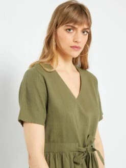 Vestido Entallado De Lino 'JDY' - KAKI -Zalaris Tienda vestido entallado de lino jdy kaki abv74 3 frb4