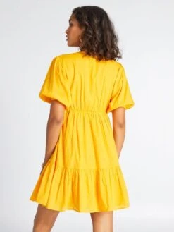 Vestido Evasé Con Volantes De Gasa De Algodón - AMARILLO -Zalaris Tienda vestido evase con volantes de gasa de algodon amarillo adz74 1 frb4