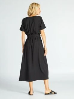 Vestido Largo Con Abertura Cruzada - Negro -Zalaris Tienda vestido largo con abertura cruzada negro zg177 1 frb3