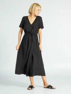 Vestido Largo Con Abertura Cruzada - Negro -Zalaris Tienda vestido largo con abertura cruzada negro zg177 1 frb4