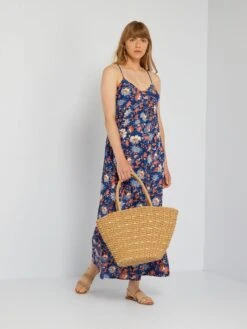 Vestido Largo Con Acabado A Capas - AZUL