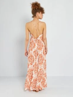 Vestido Largo Con Acabado A Capas - Estampado Castaño -Zalaris Tienda vestido largo con acabado a capas estampado castano aeb65 2 frb3