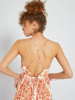 Vestido Largo Con Acabado A Capas - Estampado Castaño -Zalaris Tienda vestido largo con acabado a capas estampado castano aeb65 2 frb4