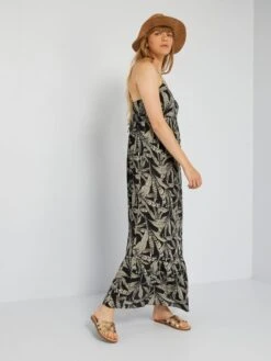 Vestido Largo Con Acabado A Capas - NEGRO