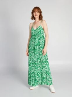 Vestido Largo Con Acabado A Capas - VERDE