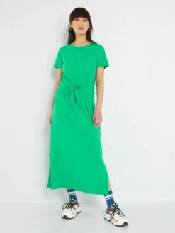 Vestido Largo Con Cinturón Anudable - Verde -Zalaris Tienda vestido largo con cinturon anudable verde zq771 2 frb3