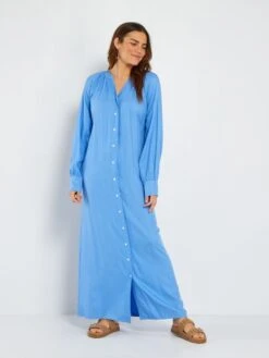 Vestido Largo Con Cuello Panadero - AZUL -Zalaris Tienda vestido largo con cuello panadero azul aea11 1 frb3