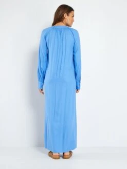 Vestido Largo Con Cuello Panadero - AZUL -Zalaris Tienda vestido largo con cuello panadero azul aea11 1 frb4