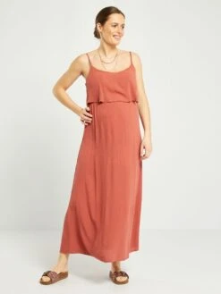 Vestido Largo De Lactancia Con Tirantes Finos - MARCHA ROJA -Zalaris Tienda vestido largo de lactancia con tirantes finos marcha roja ael82 2 frb3