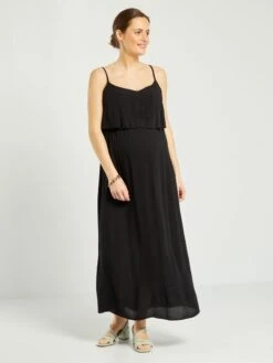 Vestido Largo De Lactancia Con Tirantes Finos - Negro -Zalaris Tienda vestido largo de lactancia con tirantes finos negro ael82 1 frb4