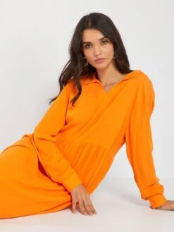 Vestido Largo De Manga Larga - Naranja -Zalaris Tienda vestido largo de manga larga naranja ajo63 1 frb2