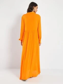 Vestido Largo De Manga Larga - Naranja -Zalaris Tienda vestido largo de manga larga naranja ajo63 1 frb4