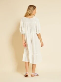 Vestido Largo De Playa De Punto De Crepé Y Bordado - Blanco -Zalaris Tienda vestido largo de playa de punto de crepe y bordado blanco zs030 1 frb3